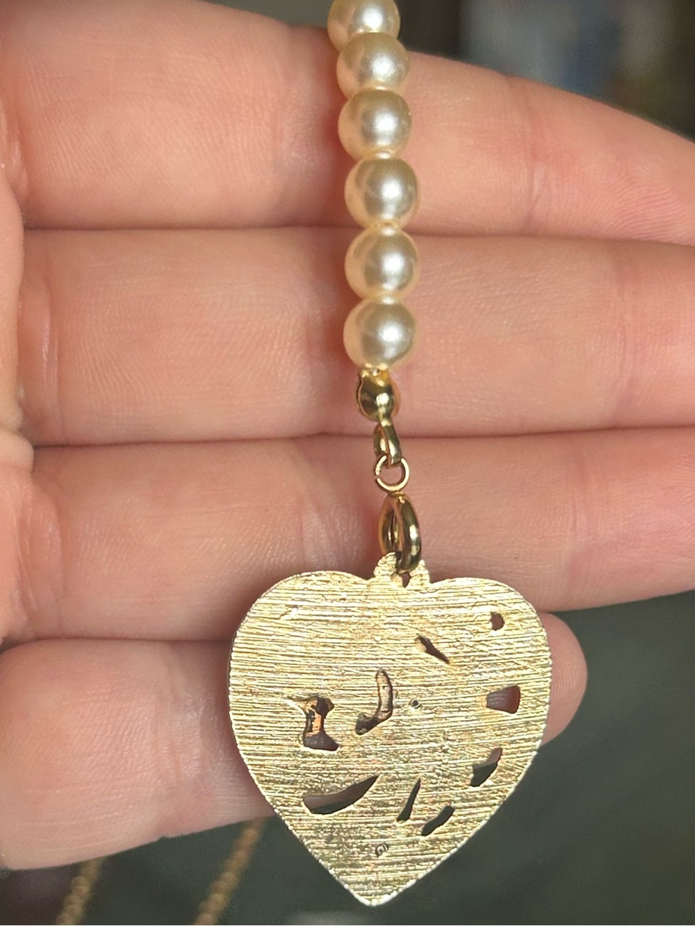 Vintage Gold Openwork Heart Pearl Charm Pendant Ribbon Bow Flower Upcycled - Picture 7 of 8